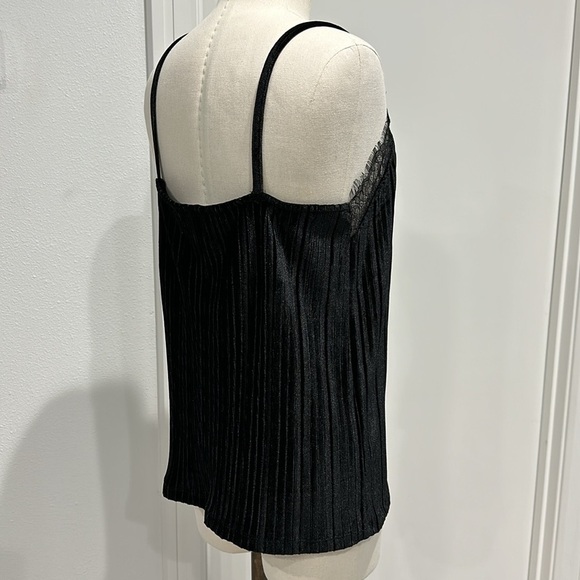 Andrea Jovine Black Velvet Tank Top with Lace Trim - M - Picture 3 of 10